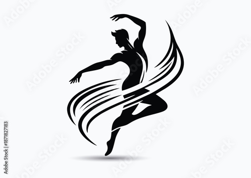 Male ballet dancer, black and white vector silhouette