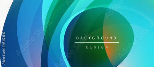 Abstract flowing layers create vibrant background. Blue, green hues dominate design with text overlay. Smooth gradients suggest movement, depth.