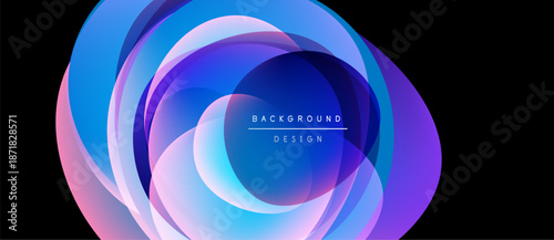 Abstract flowing shapes, vibrant colors blend. Circular layers create dynamic visual effect. Modern design element for backgrounds.