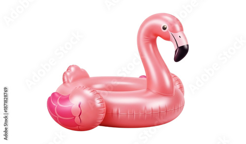 Inflatable flamingo pool toy 3D realistic vector summer icon