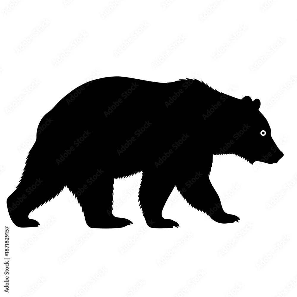 Fototapeta premium Black Bear Silhouette in Simple Illustration Style with Eye in Vector Format for Wildlife Conservation isolated on a transparent background