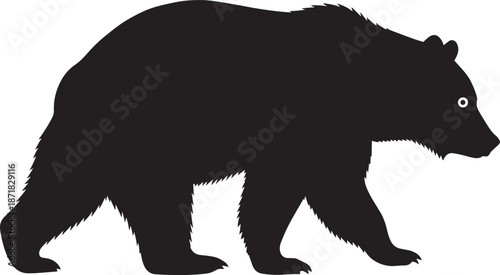 Black bear silhouette in profile with glowing eye in dark mysterious lighting on for wildlife conservation isolated on a transparent background