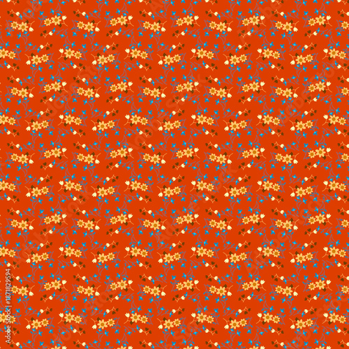 Country-style design Summer botanical pattern with small, vibrant wildflowers Fabric print Textile design Gift wrapping Postcard