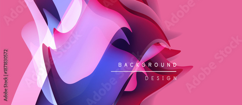 Abstract fluid shapes, vibrant colors blend. Pink, purple, blue hues create dynamic background design. Modern aesthetic, smooth gradients present.