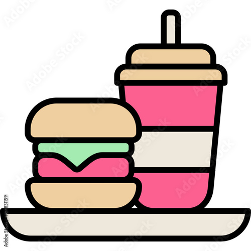 Burger and Soda icon in Filled Line Style