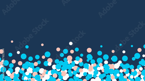 Blue background with colorful confetti dots scattered at the bottom.