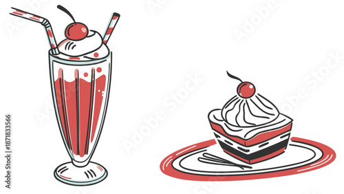 A delicious dessert and milkshake combo, perfect for sweet treats and indulgence