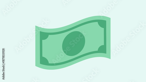 Foto Green paper currency icon waving on white background.