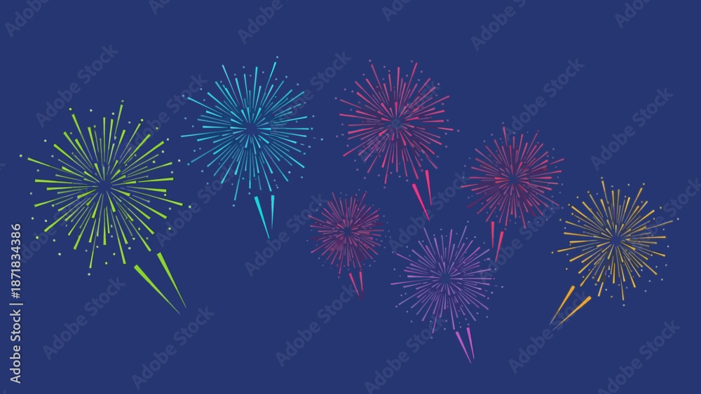 Obraz premium Vibrant fireworks exploding in the night sky with colorful bursts.