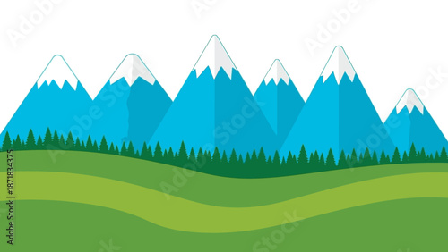 Serene landscape with mountains and rolling hills.