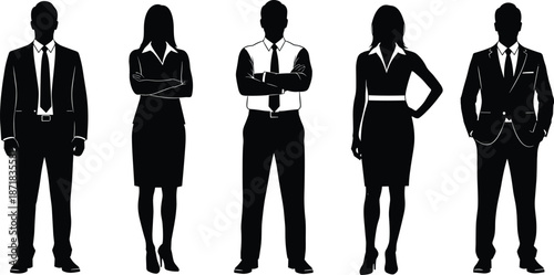 Professional business people silhouettes set including men and women in formal office wear suits for corporate team and leadership concept