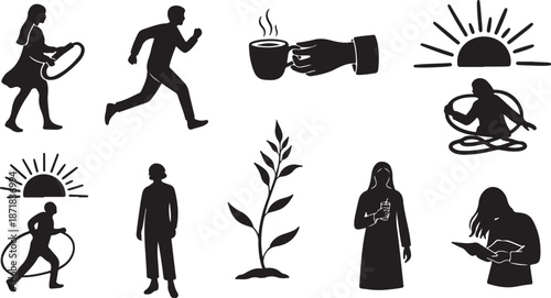 Black Silhouettes of People and Daily Life Activities