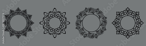Set of decorative frames Elegant vector element for design in Eastern style, place for text. Floral black and gray borders. Lace illustration for invitations and greeting cards