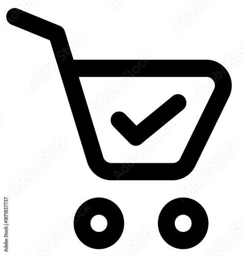 Shopping Cart with Check Mark vector icon. Flat black symbol. Pictogram is isolated on a white background. 