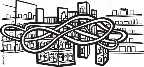 Infographic of a city with a knot in front