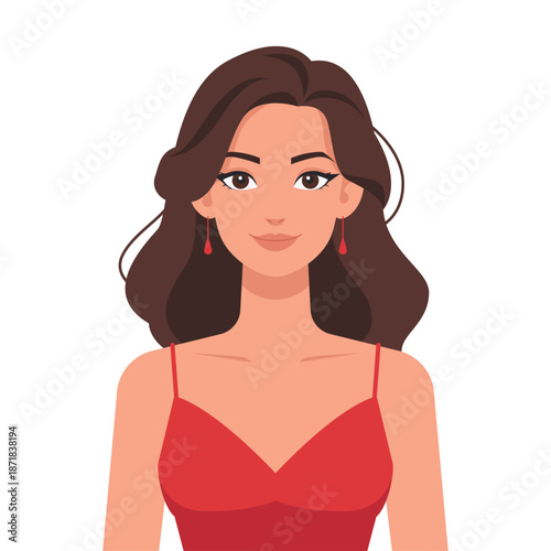 Young woman in red dress flat style illustration