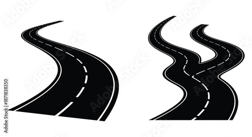 Two winding road illustrations in black and white showing curves and pathways