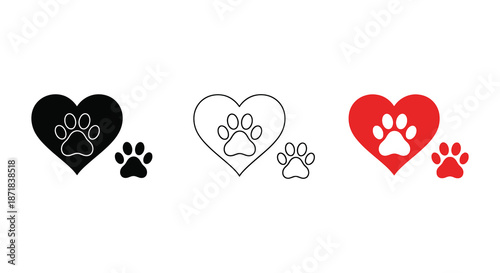 A collection of hearts and paw prints in different colors and styles