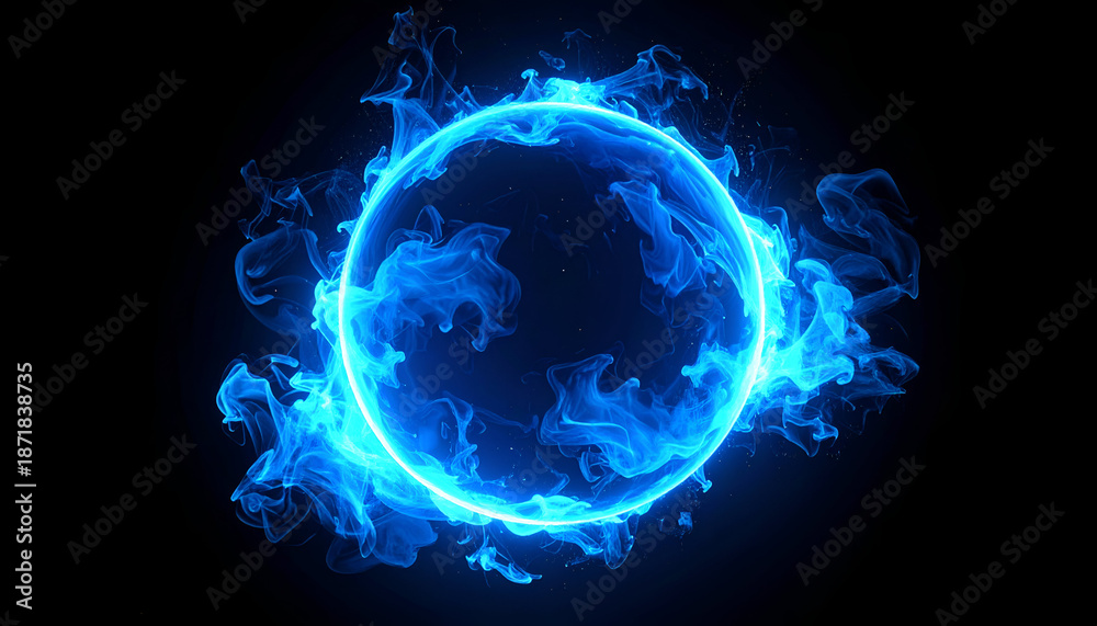 Obraz premium Mysterious Blue Energy Sphere Glowing Against a Dark Background.