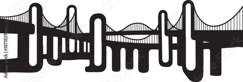 Silhouette of a suspension bridge on white background