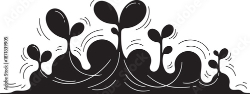 Black Silhouette of Sprouting Seedlings Growing