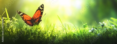 green grass and butterflies