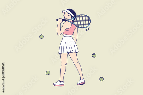 Woman Tennis Player Racket Sport Vector Illustration