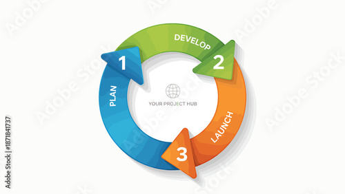 Project management cycle with plan, develop, and launch phases