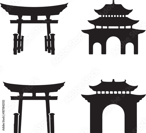 temple gate vector silhouette black icon