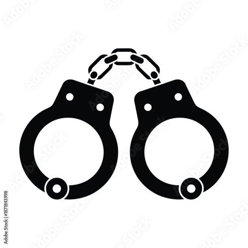 A simple black and white illustration of a pair of handcuffs