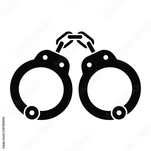 Simple black and white illustration of a pair of metal handcuffs