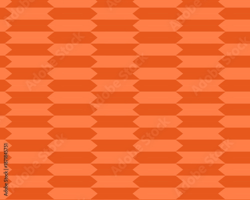 オレンジ色の幾何学的なシームレスパターン背景素材：モダンな抽象デザイン、水平に並んだ六角形や矢羽風の図形、暖色系のグラフィック。おしゃれでエネルギッシュなバックグラウンド、ベクター素材。チラシ、バナー、和モダンなラッピング用紙の背景に最適。