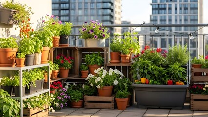 Balcony garden with potted plants and flowers