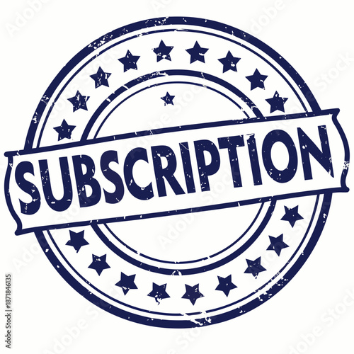 Blue rubber stamp with subscription text and stars