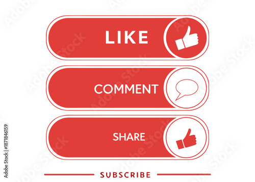 Red Like Comment Share Subscribe Buttons with