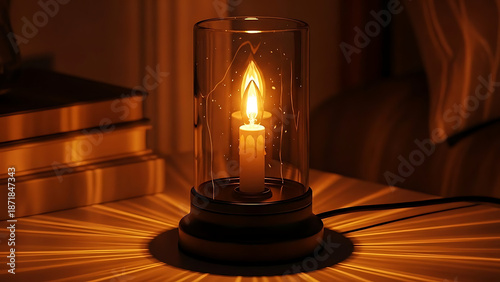 Subtle electric candle light casts beautiful patterned shadows, creating a serene evening mood and cozy ambiance