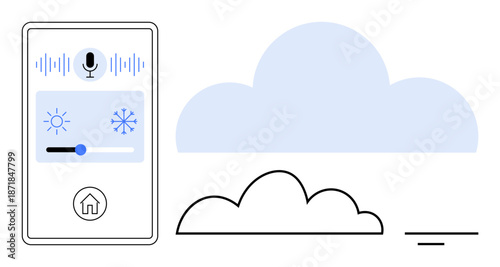 Smart home control system. Voice-activated technology for managing climate settings and cloud storage. Smart home solutions for automation, energy efficiency, and seamless control. Great for IoT