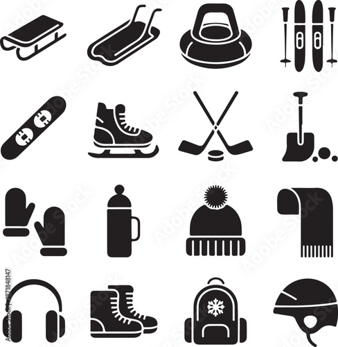 Winter sports icon set black glyph