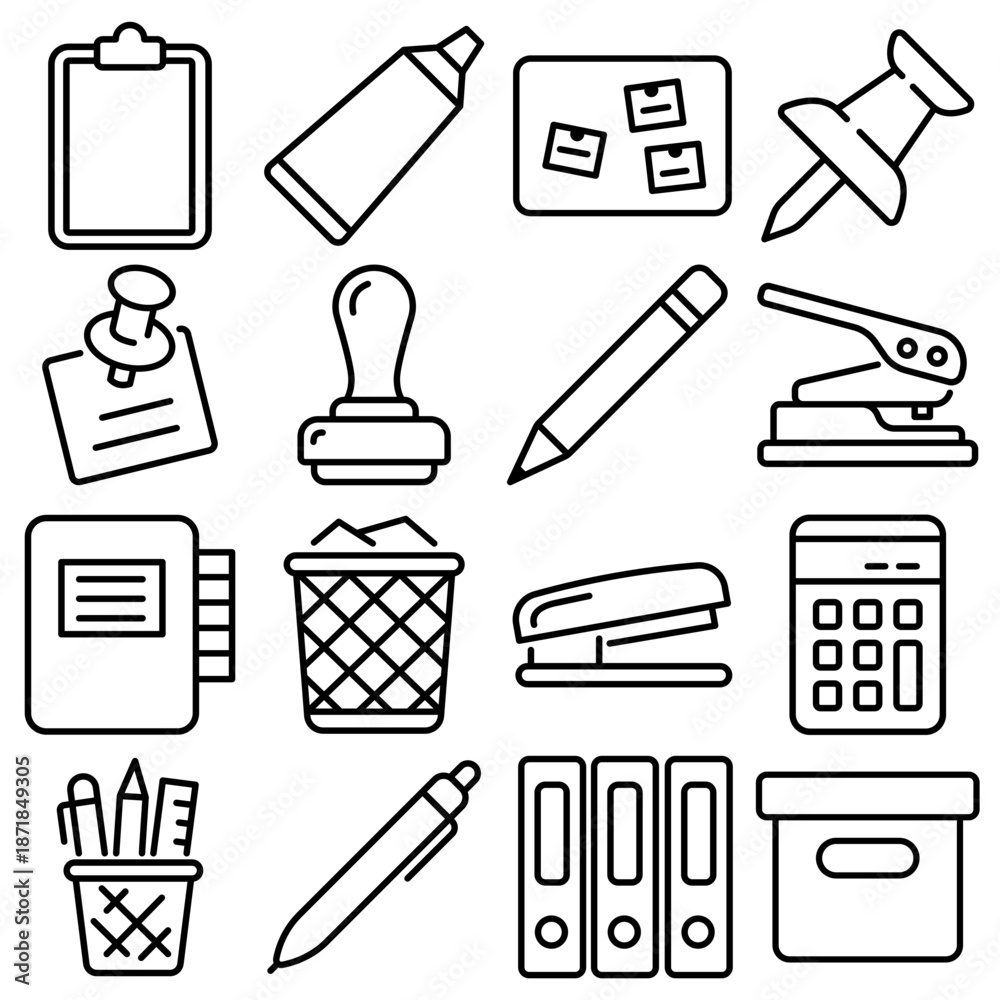 Fototapeta premium Stationery Essentials Icon Set Outline Style (Part 1)