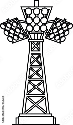 Outline of a stadium floodlight tower with multiple light fixtures spotlight