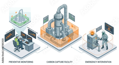Isometric Carbon Capture Facility & Safety: Monitoring, Intervention