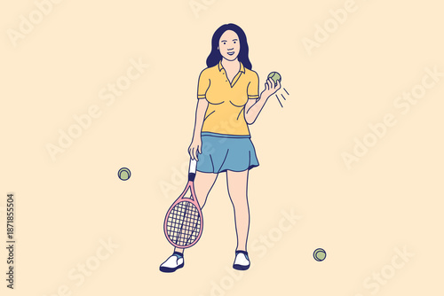 Modern Woman Tennis Player Minimal Illustration