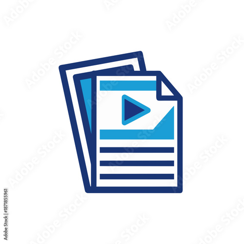 Stack of documents with play button