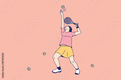 Woman Playing Tennis Flat Vector Illustration