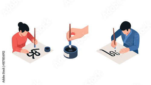 Japanese calligraphy practice: art of brush writing techniques