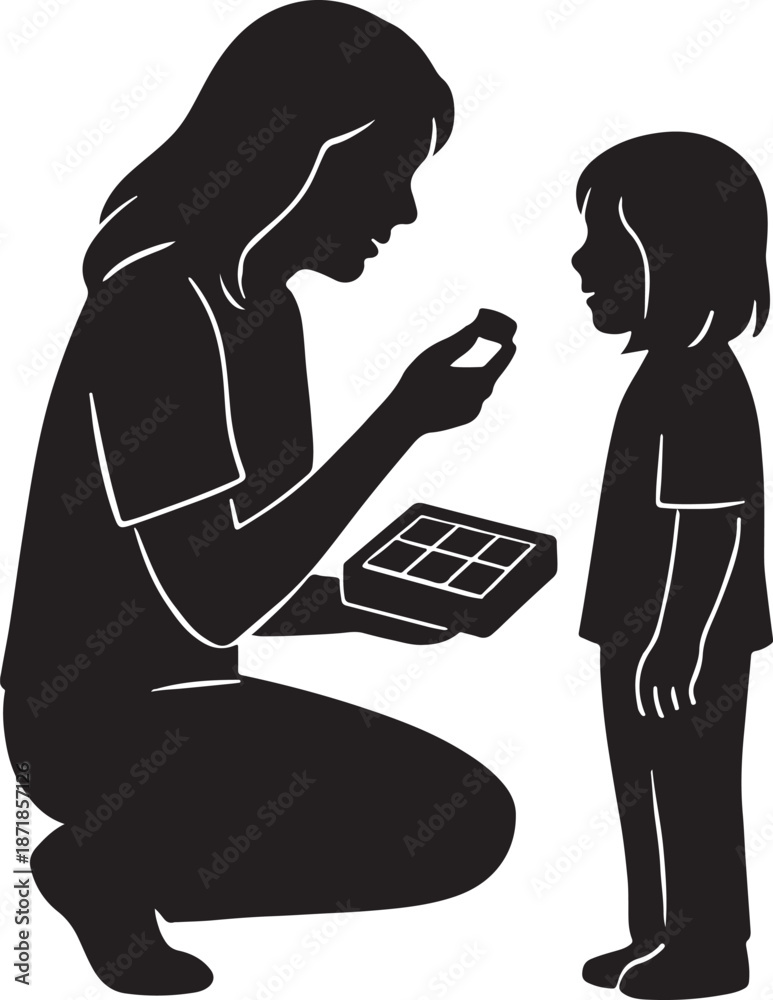 Φωτογραφία Silhouette of Mother Sharing Box of Chocolates with Child for Chocolate Day