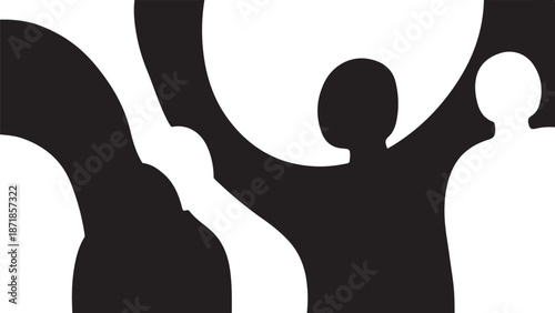 Silhouettes of people with raised arms in unity