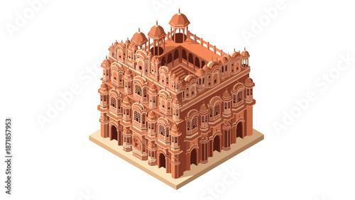 Isometric architectural landmark with detailed ornate design and traditional style