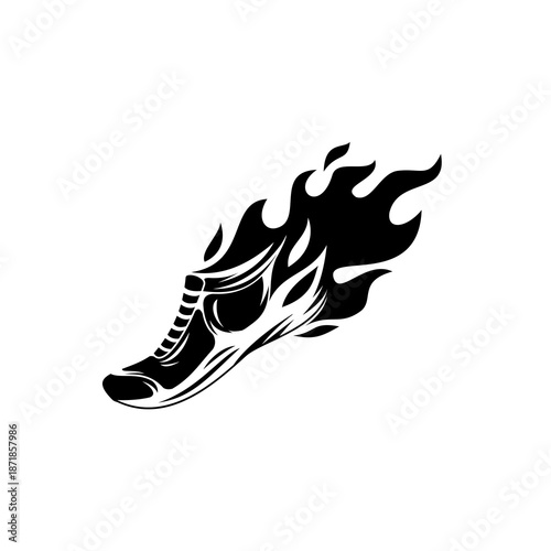 Dynamic vector illustration of a flaming sneaker in motion, symbolizing speed, energy, sports, and urban style. Perfect for SVG, clipart, t-shirts, and sports designs.