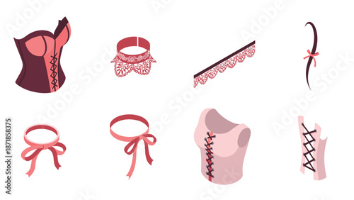 Elegant lingerie elements collection with lace and ribbon accents in flat design